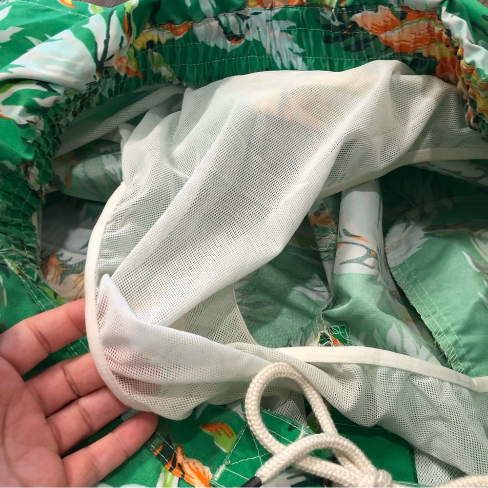 Polo Ralph Lauren Hawaiian Swim Trunks Lined Men’s Large Green Orange Floral - Picture 7 of 7